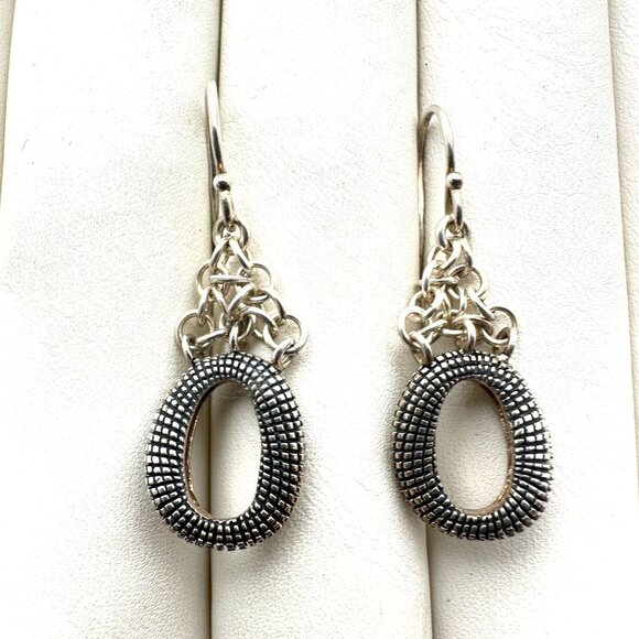 Michael Dawkins Women's Earrings Sterling Silver Textured Circle 1.5" Pierced - Picture 2 of 3